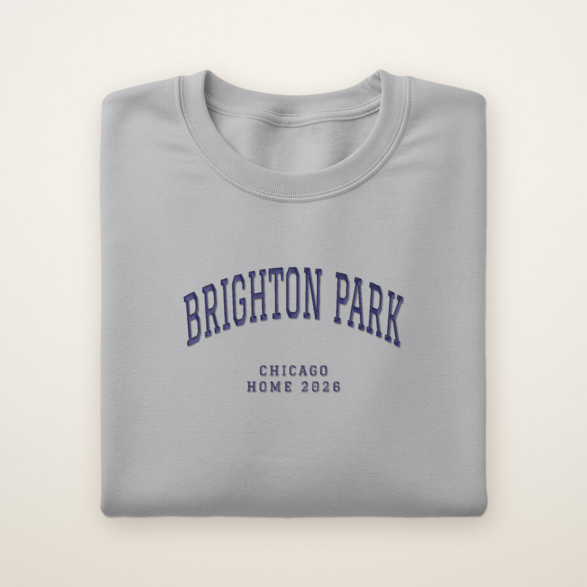 Brighton Park Chicago Home 2026 Embroidered Crewneck — Navy Thread on Sport Grey