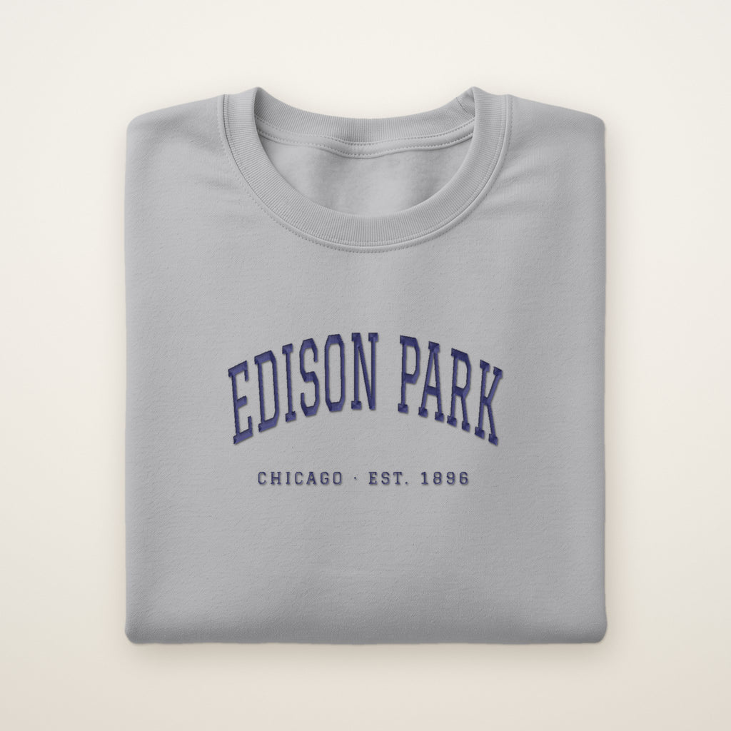Edison Park Chicago Embroidered Crewneck — Navy Thread on Sport Grey