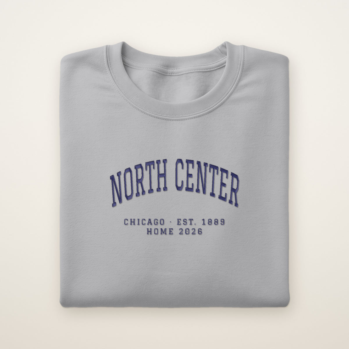 North Center Chicago Home 2026 Embroidered Crewneck — Navy Thread on Sport Grey