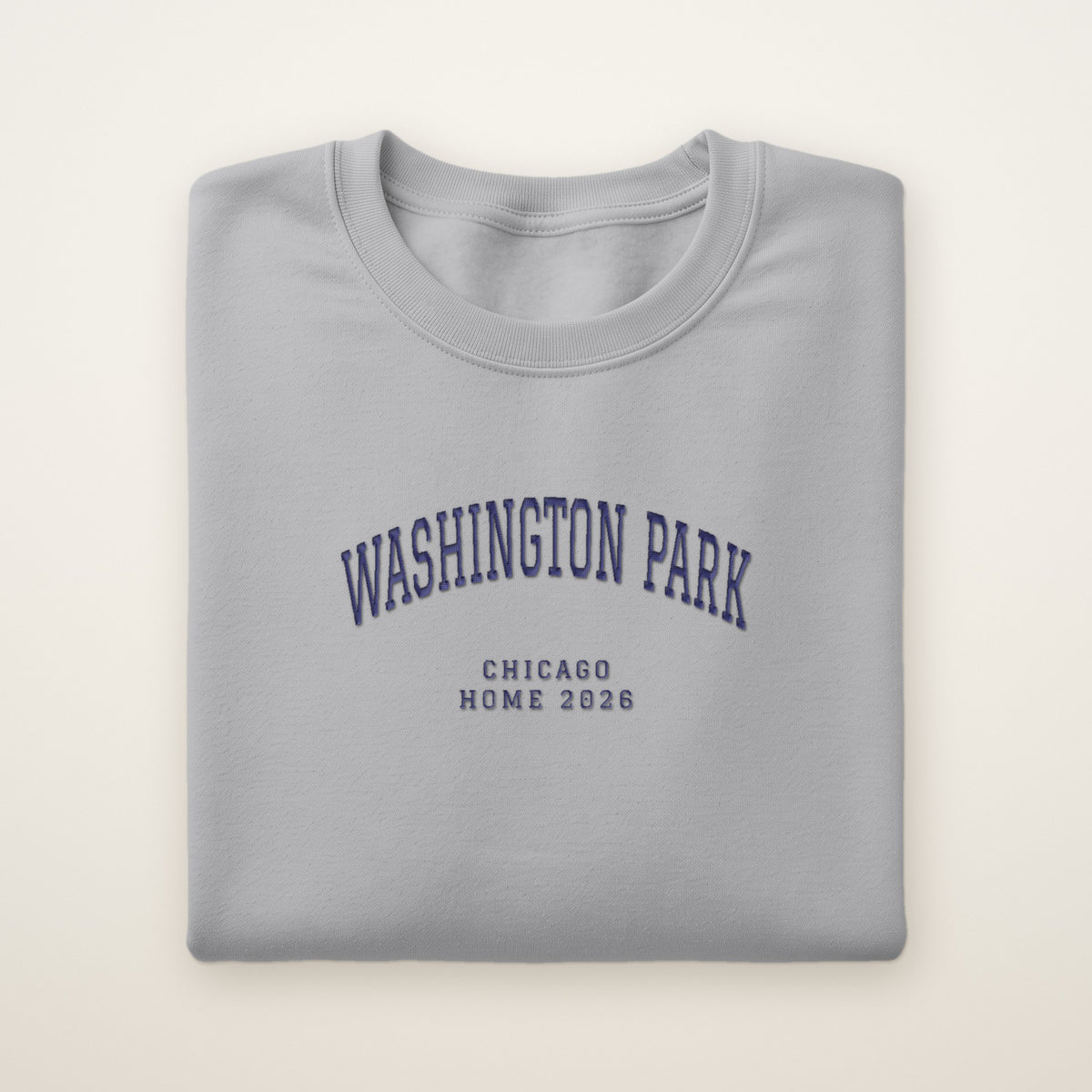 Washington Park Chicago Home 2026 Embroidered Crewneck — Navy Thread on Sport Grey