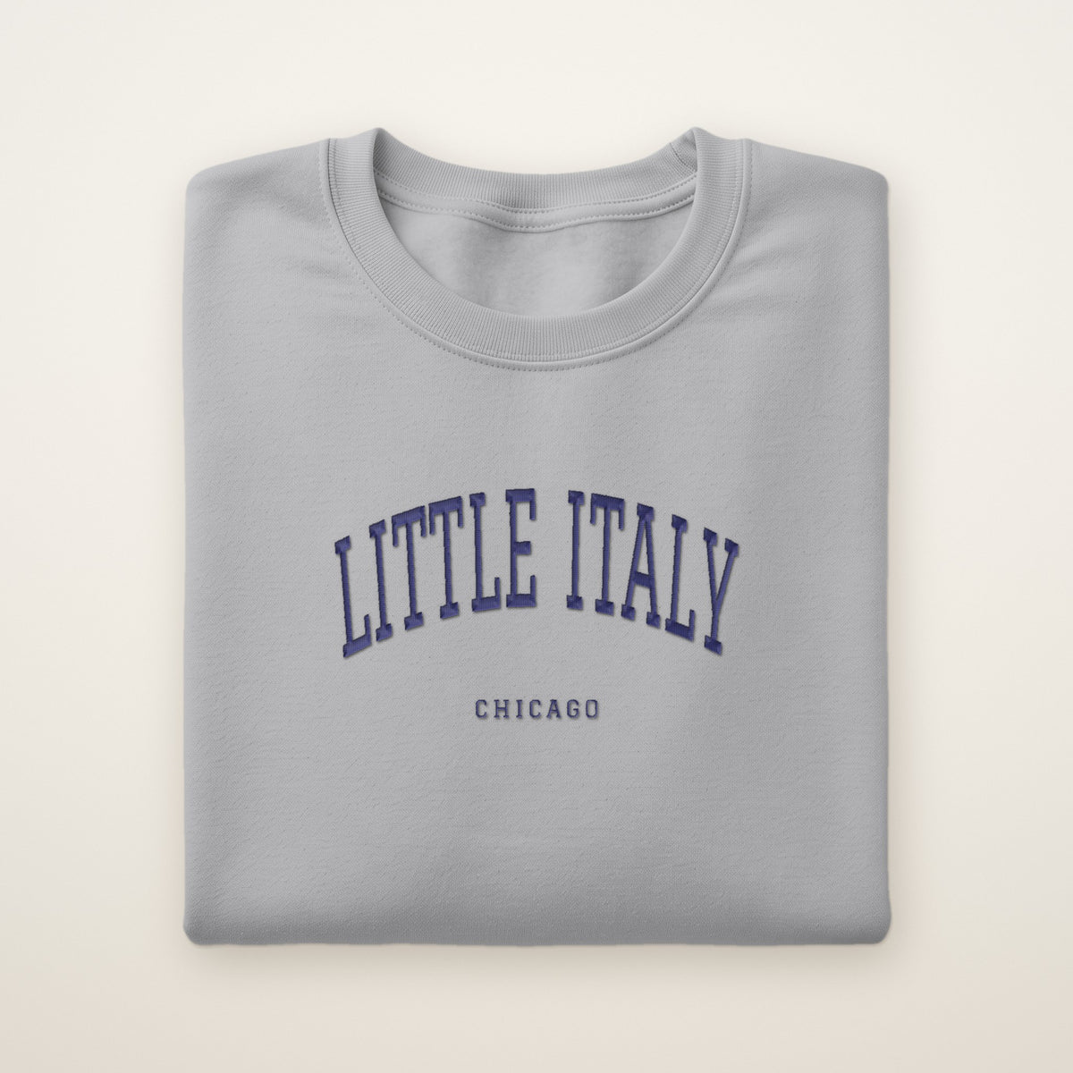 Little Italy Chicago Embroidered Crewneck — Navy Thread on Sport Grey
