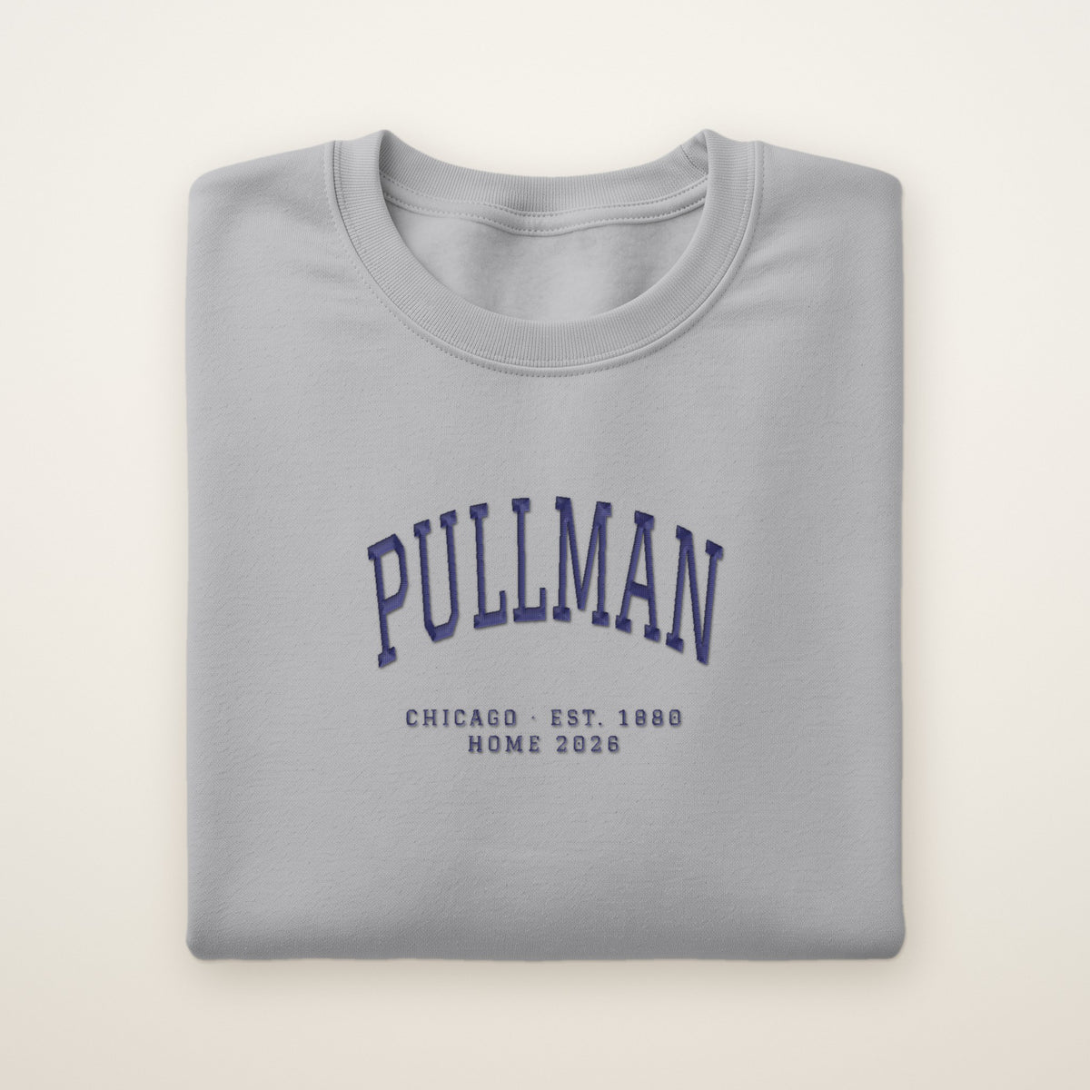 Pullman Chicago Home 2026 Embroidered Crewneck — Navy Thread on Sport Grey
