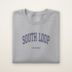 South Loop Chicago Embroidered Crewneck — Navy Thread on Sport Grey