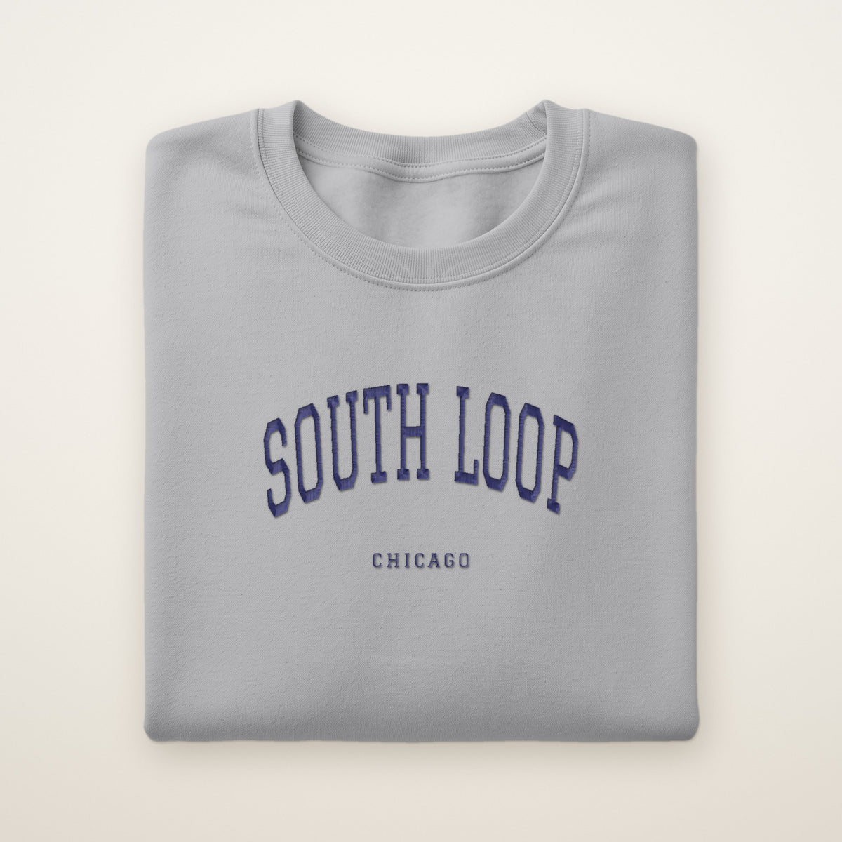 South Loop Chicago Embroidered Crewneck — Navy Thread on Sport Grey