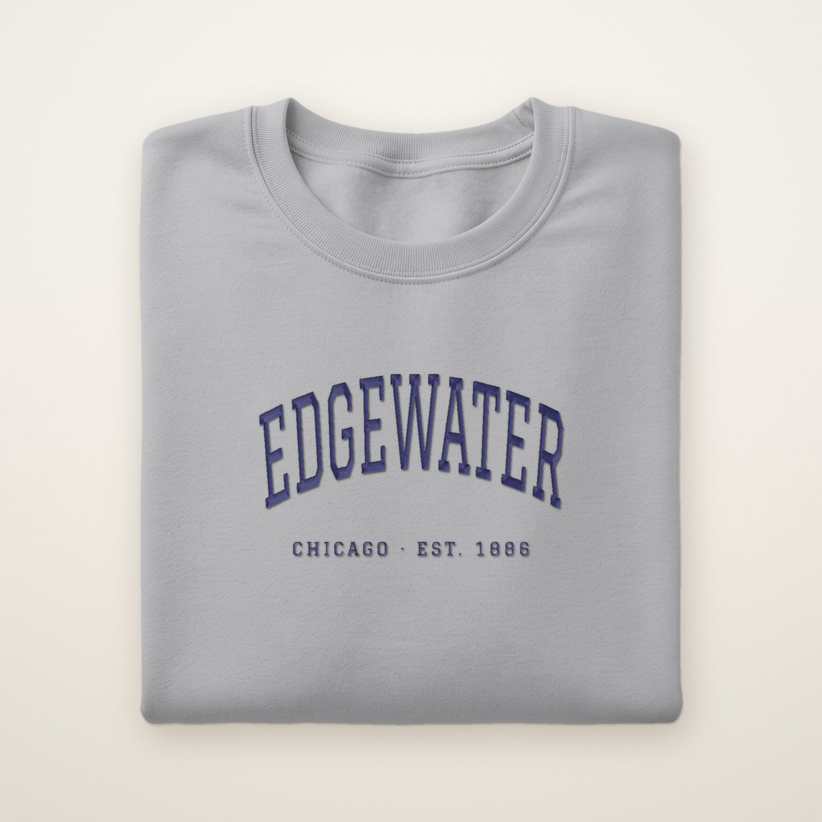 Edgewater Chicago Embroidered Crewneck — Navy Thread on Sport Grey