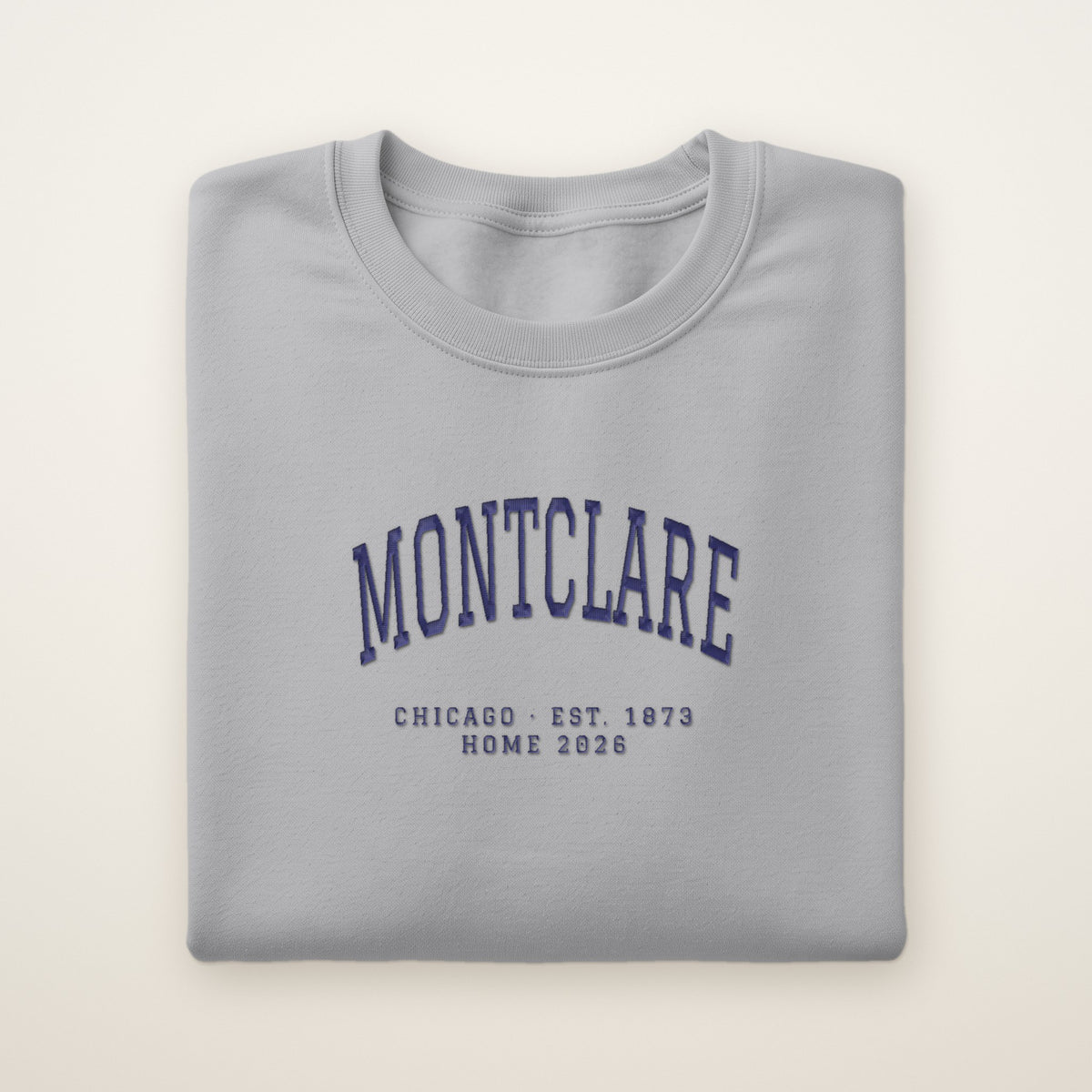 Montclare Chicago Home 2026 Embroidered Crewneck — Navy Thread on Sport Grey