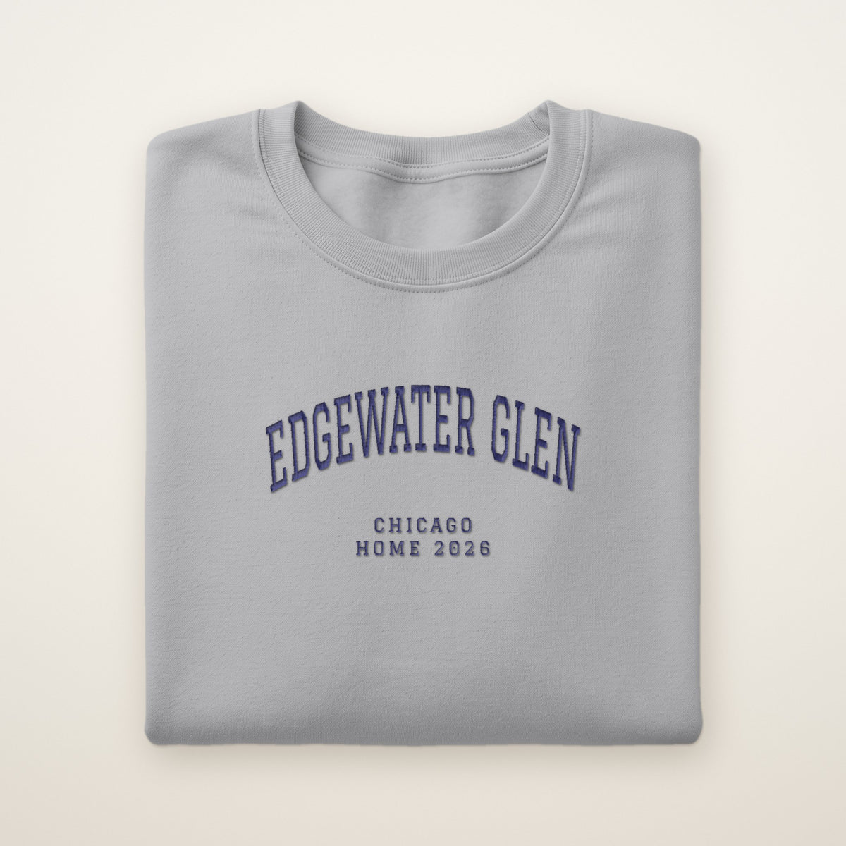 Edgewater Glen Chicago Home 2026 Embroidered Crewneck — Navy Thread on Sport Grey