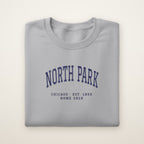 North Park Chicago Home 2026 Embroidered Crewneck — Navy Thread on Sport Grey