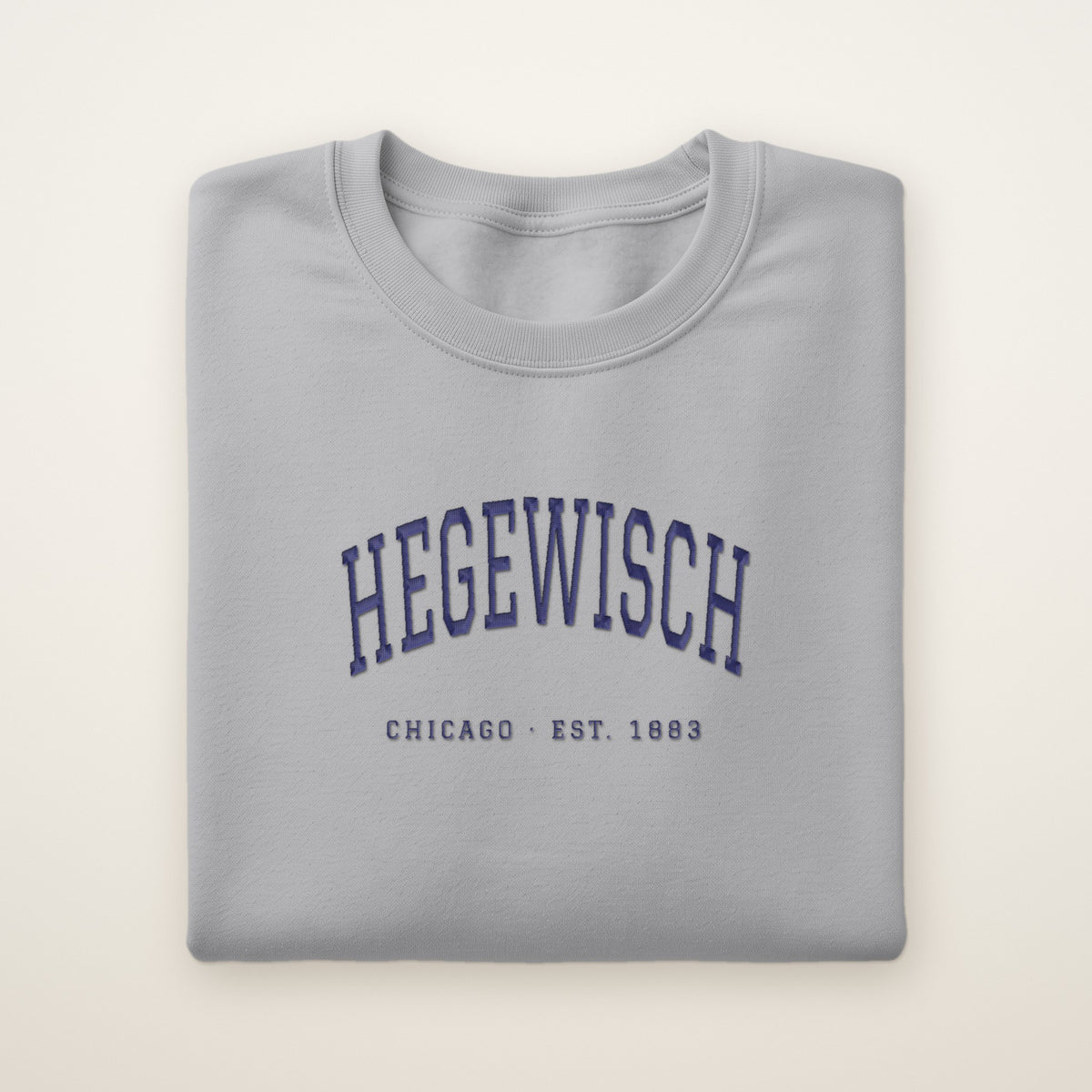 Hegewisch Chicago Embroidered Crewneck — Navy Thread on Sport Grey