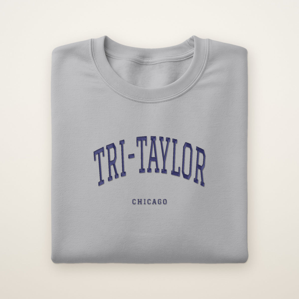 Tri-Taylor Chicago Embroidered Crewneck — Navy Thread on Sport Grey