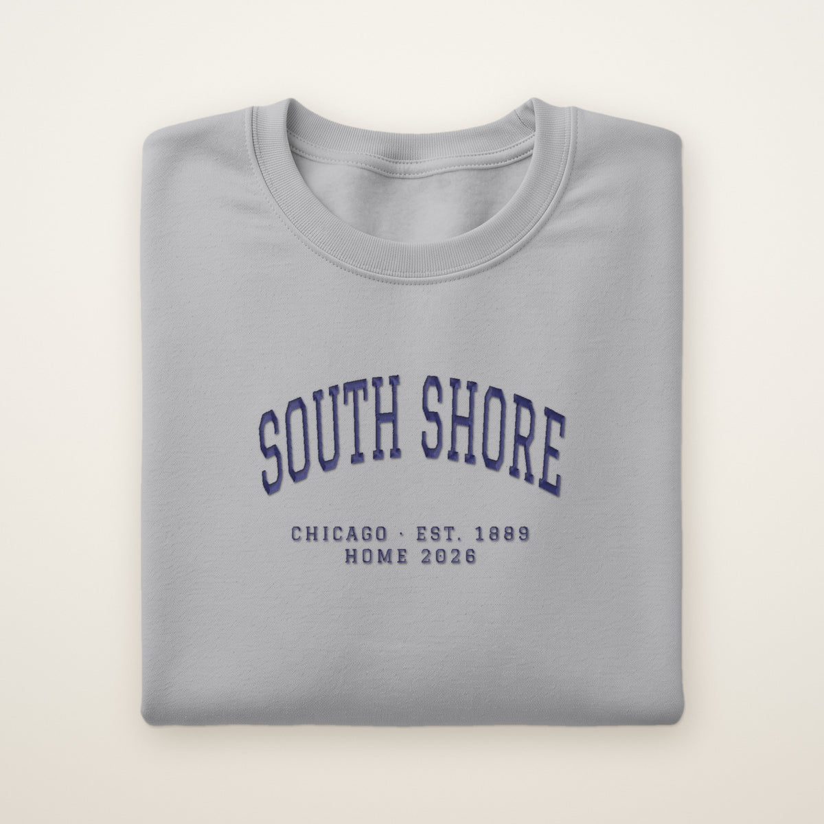 South Shore Chicago Home 2026 Embroidered Crewneck — Navy Thread on Sport Grey
