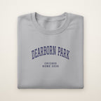 Dearborn Park Chicago Home 2026 Embroidered Crewneck — Navy Thread on Sport Grey