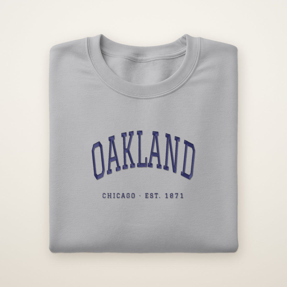 Oakland Chicago Embroidered Crewneck — Navy Thread on Sport Grey