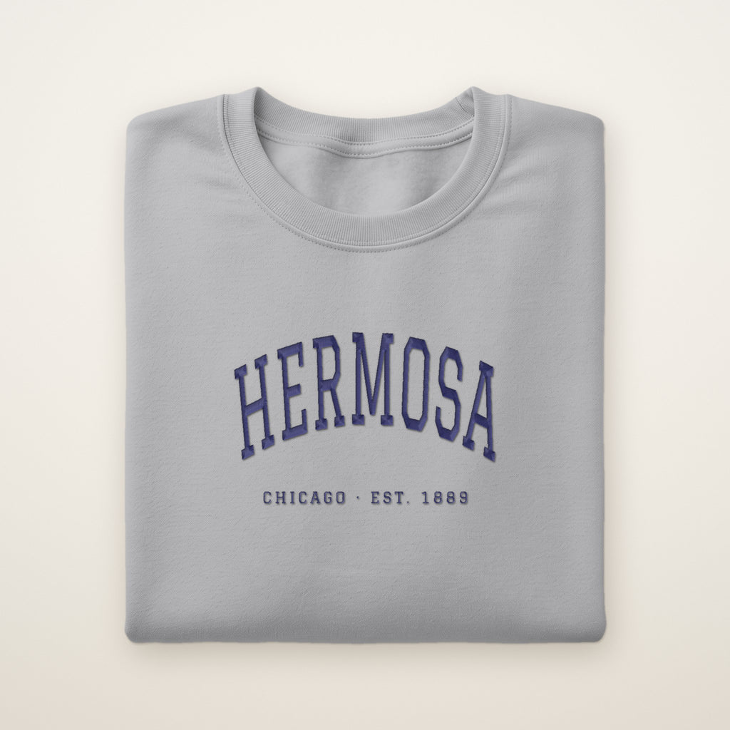 Hermosa Chicago Embroidered Crewneck — Navy Thread on Sport Grey