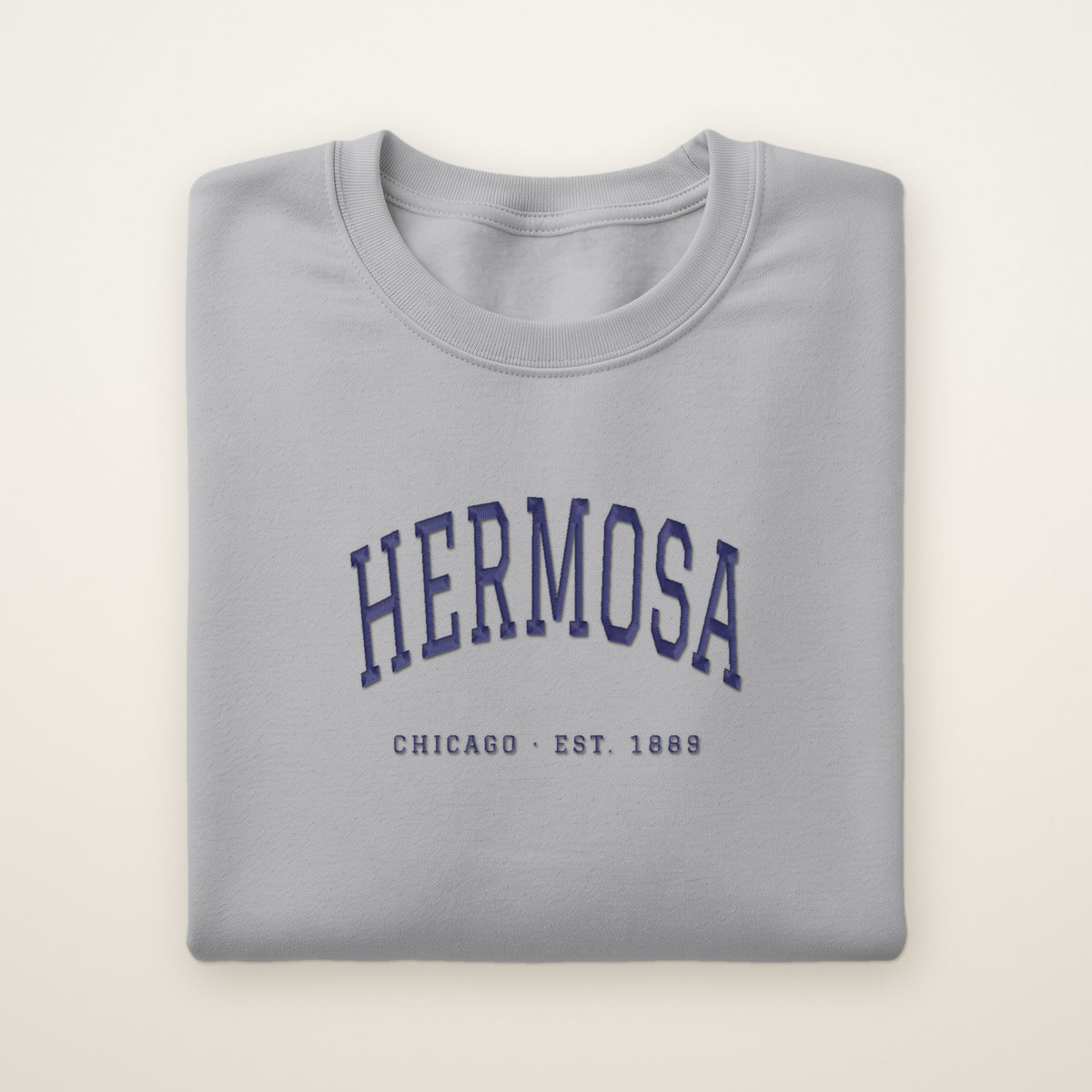 Hermosa Chicago Embroidered Crewneck — Navy Thread on Sport Grey