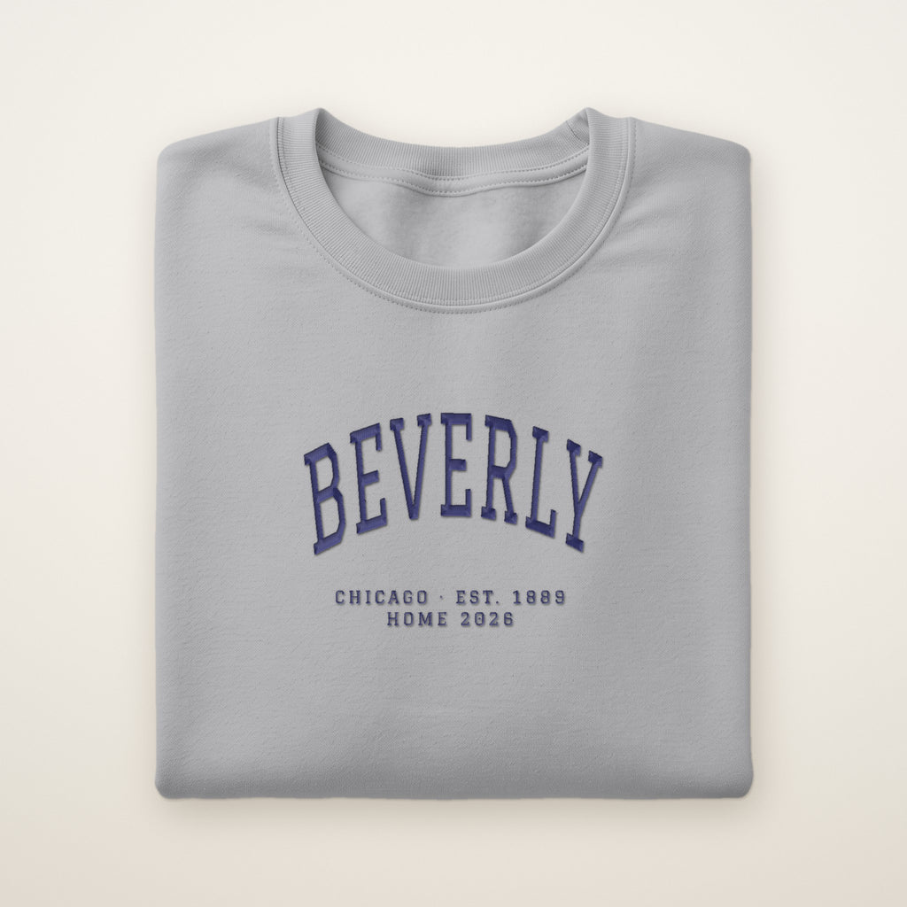 Beverly Chicago Home 2026 Embroidered Crewneck — Navy Thread on Sport Grey