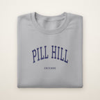 Pill Hill Chicago Embroidered Crewneck — Navy Thread on Sport Grey