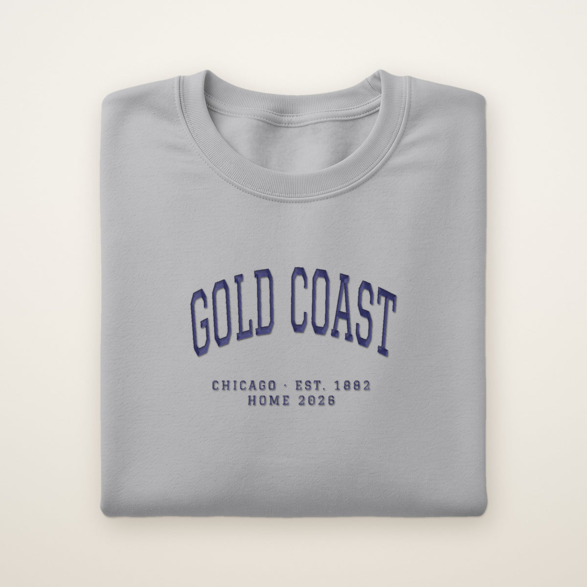 Gold Coast Chicago Home 2026 Embroidered Crewneck — Navy Thread on Sport Grey