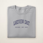 Lakeview East Chicago Embroidered Crewneck — Navy Thread on Sport Grey