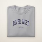 River West Chicago Embroidered Crewneck — Navy Thread on Sport Grey