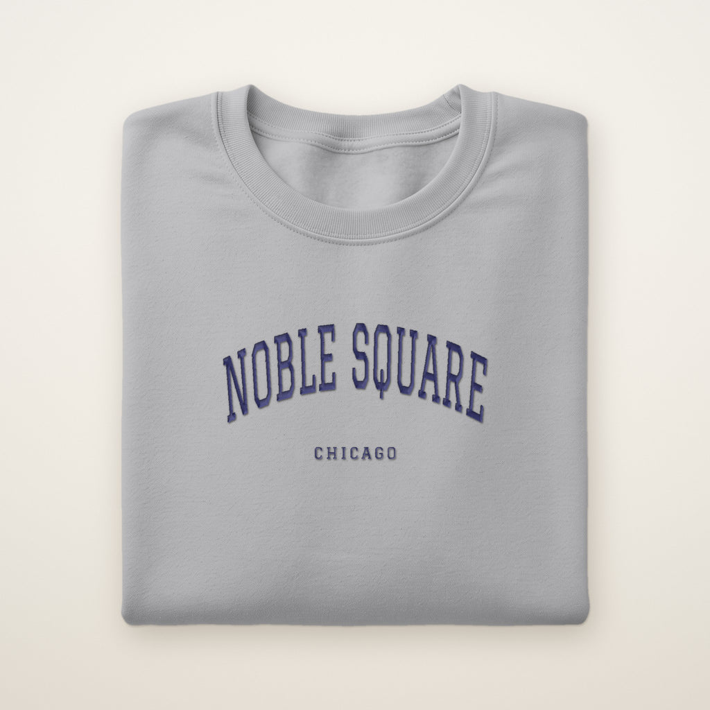 Noble Square Chicago Embroidered Crewneck — Navy Thread on Sport Grey