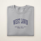 West Lawn Chicago Home 2026 Embroidered Crewneck — Navy Thread on Sport Grey