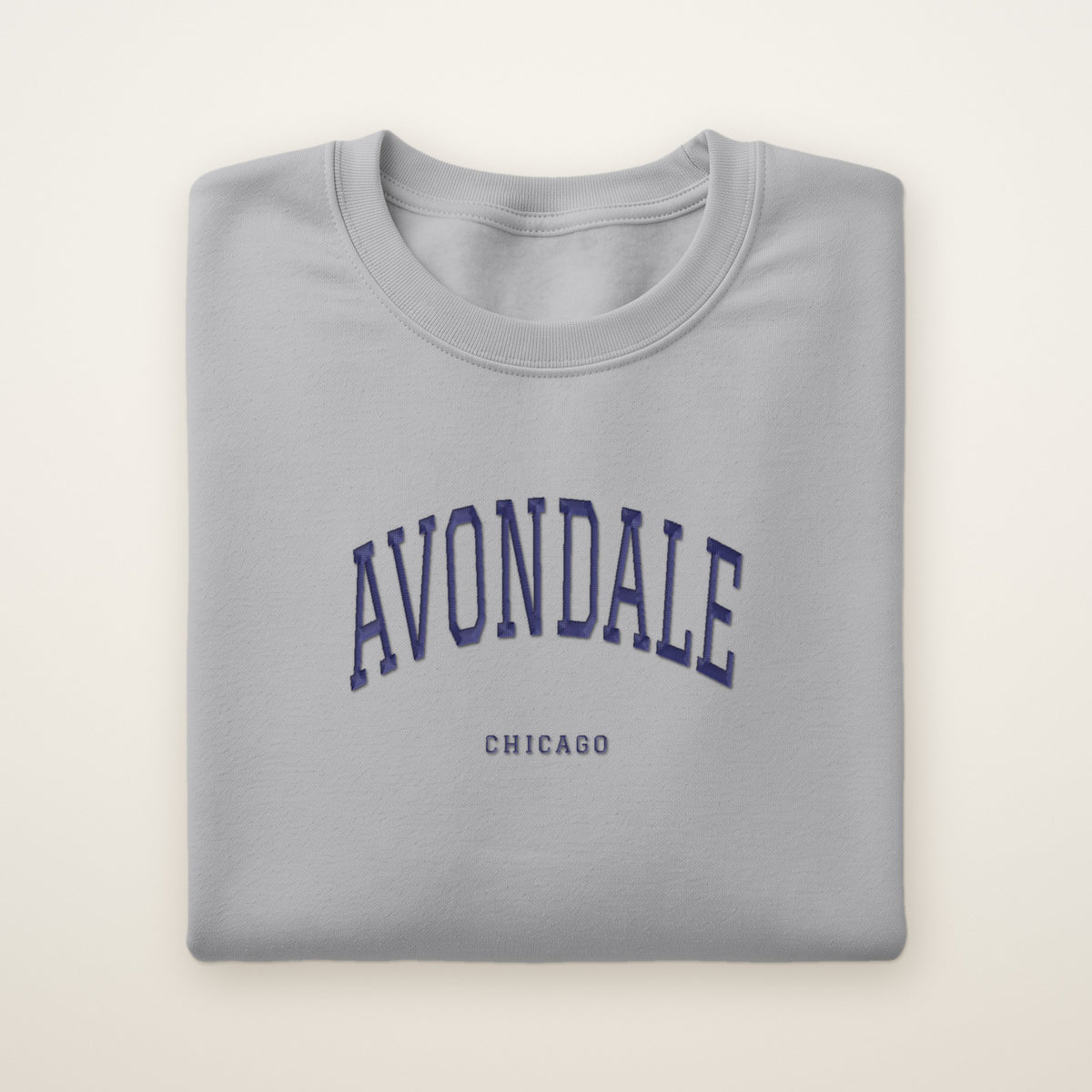 Avondale Chicago Embroidered Crewneck — Navy Thread on Sport Grey