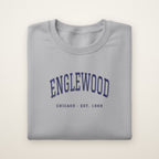 Englewood Chicago Embroidered Crewneck — Navy Thread on Sport Grey
