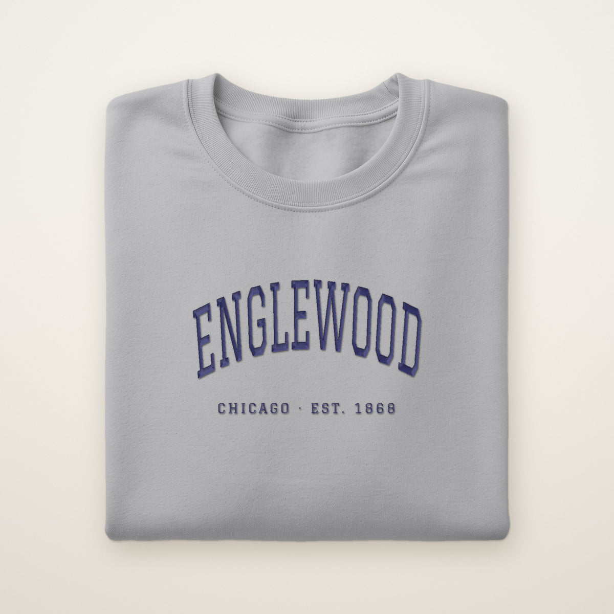 Englewood Chicago Embroidered Crewneck — Navy Thread on Sport Grey