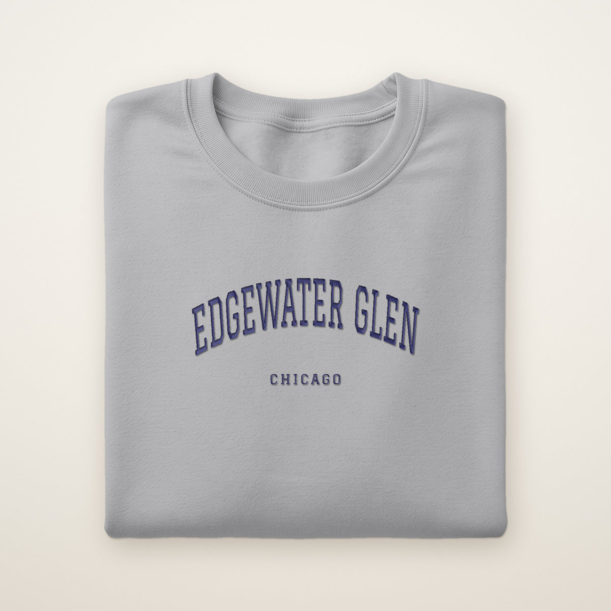 Edgewater Glen Chicago Embroidered Crewneck — Navy Thread on Sport Grey