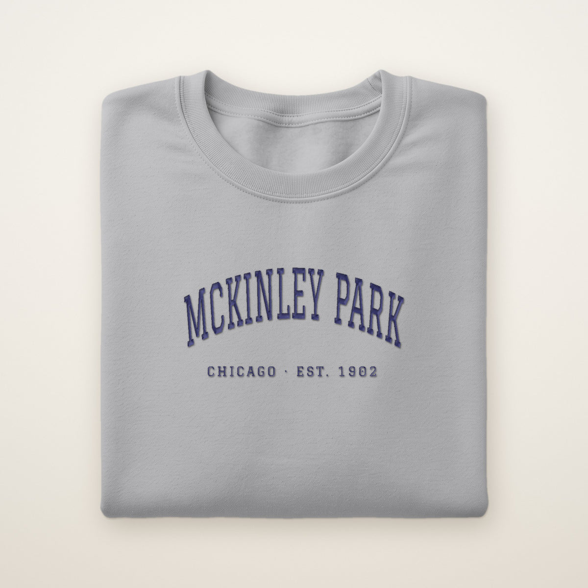 McKinley Park Chicago Embroidered Crewneck — Navy Thread on Sport Grey