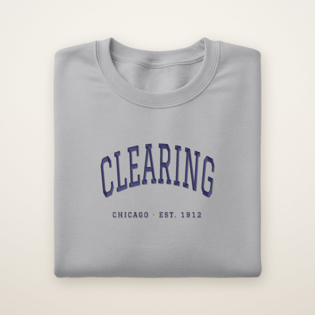 Clearing Chicago Embroidered Crewneck — Navy Thread on Sport Grey