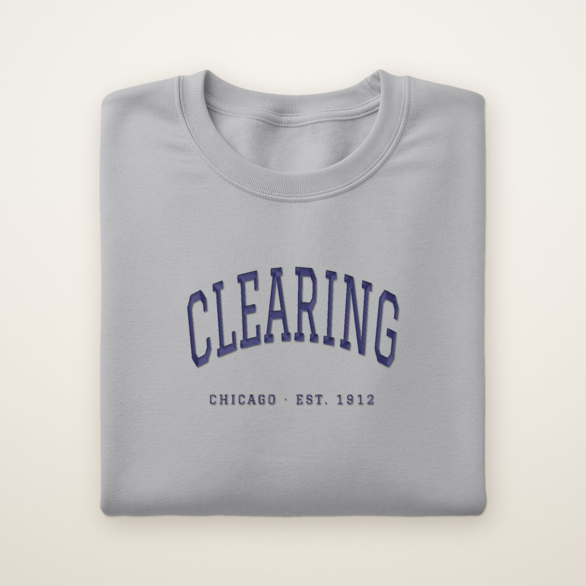 Clearing Chicago Embroidered Crewneck — Navy Thread on Sport Grey