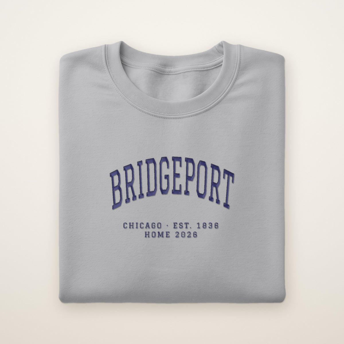 Bridgeport Chicago Home 2026 Embroidered Crewneck — Navy Thread on Sport Grey
