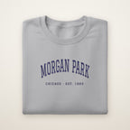 Morgan Park Chicago Embroidered Crewneck — Navy Thread on Sport Grey
