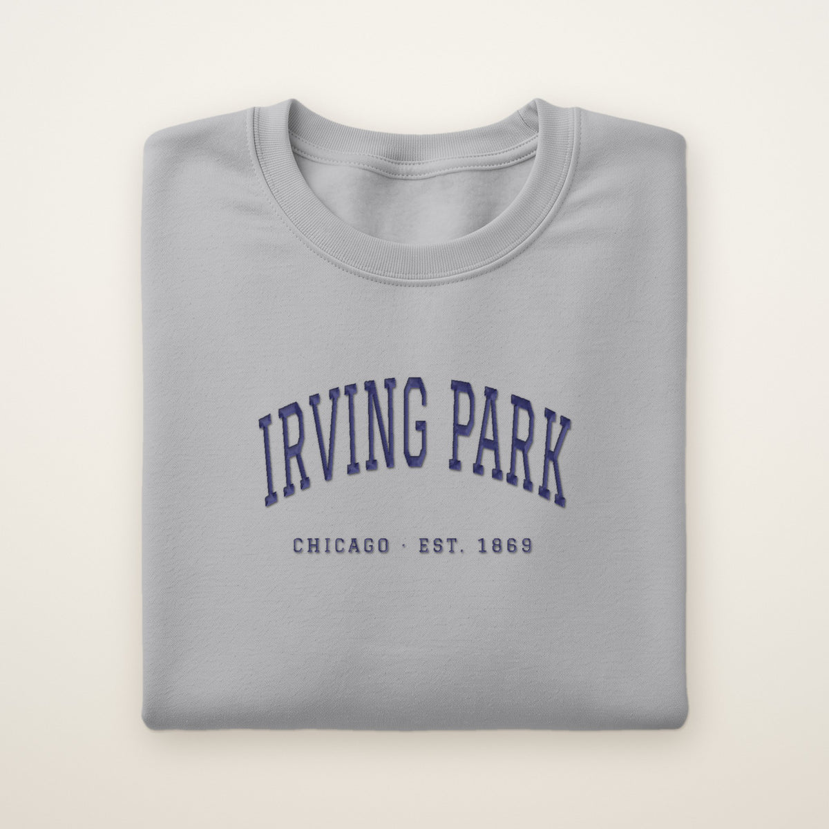Irving Park Chicago Embroidered Crewneck — Navy Thread on Sport Grey