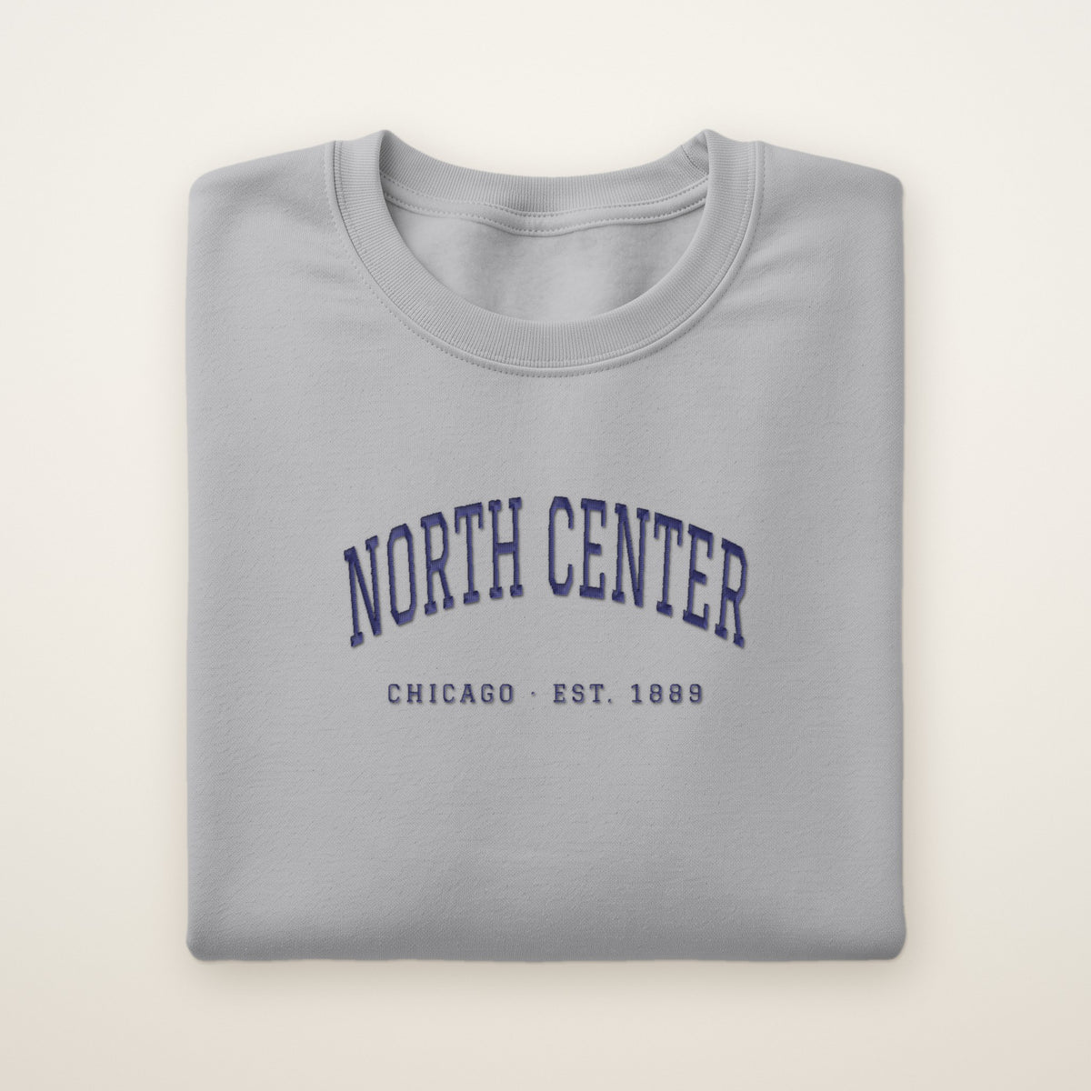 North Center Chicago Embroidered Crewneck — Navy Thread on Sport Grey