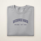 Ravenswood Manor Chicago Embroidered Crewneck — Navy Thread on Sport Grey
