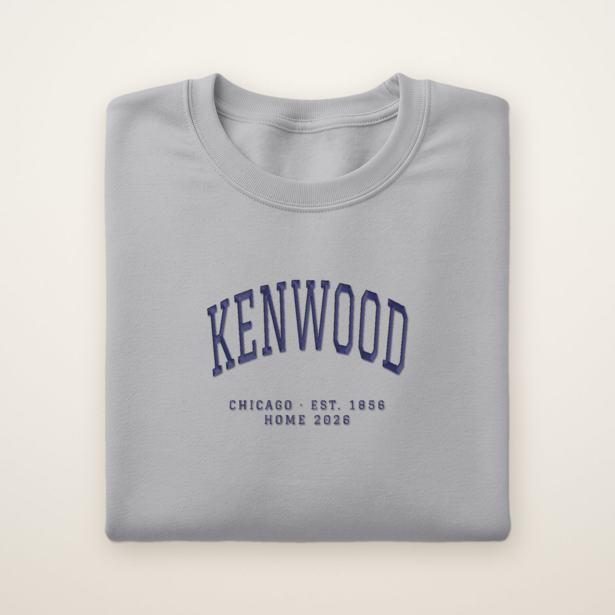 Kenwood Chicago Home 2026 Embroidered Crewneck — Navy Thread on Sport Grey