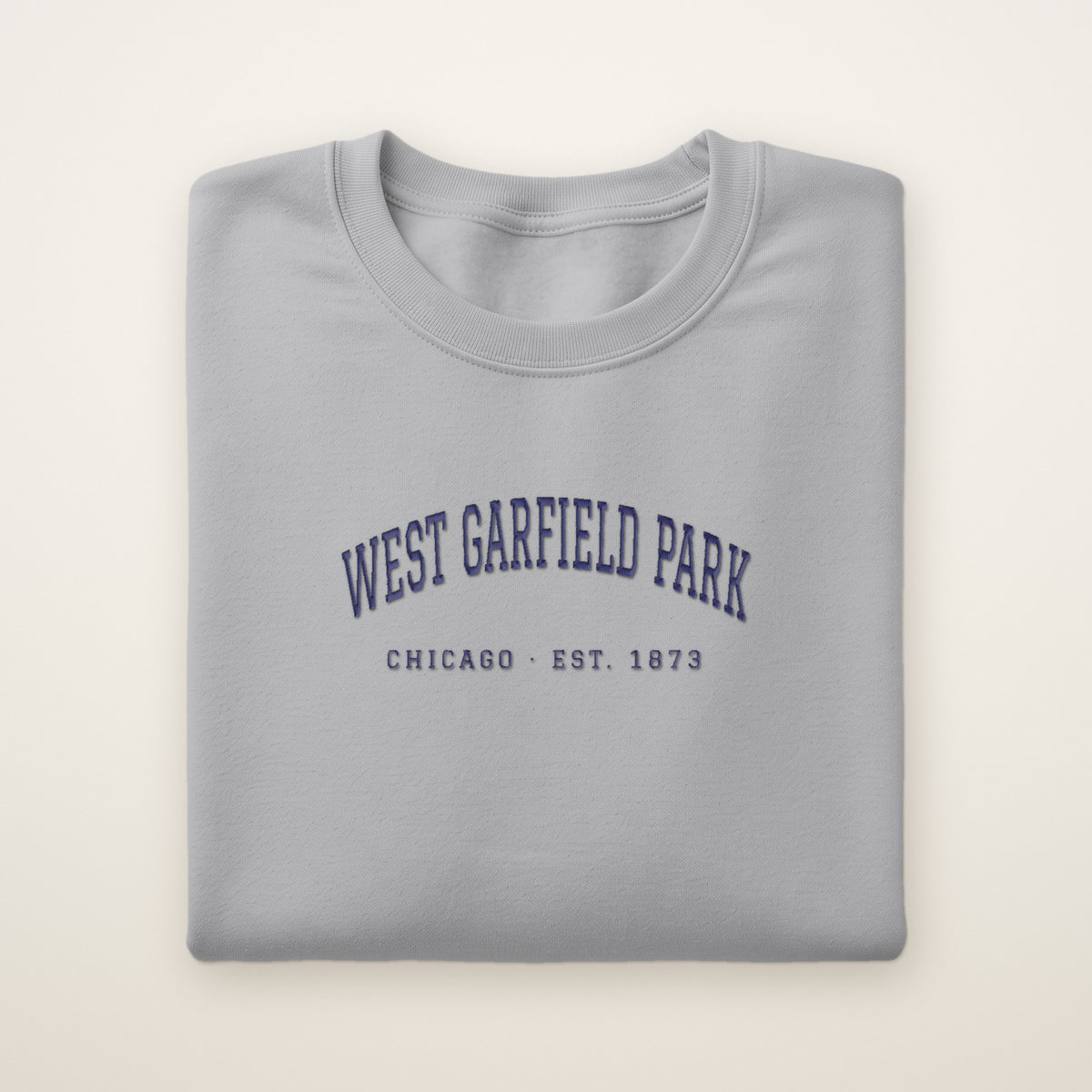 West Garfield Park Chicago Embroidered Crewneck — Navy Thread on Sport Grey