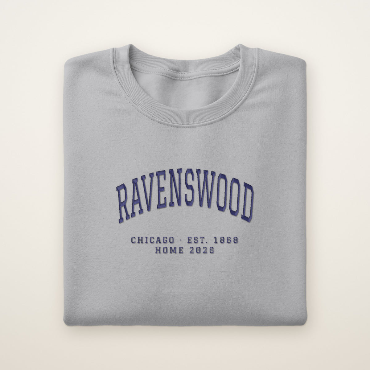 Ravenswood Chicago Home 2026 Embroidered Crewneck — Navy Thread on Sport Grey