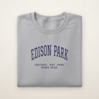 Edison Park Chicago Home 2026 Embroidered Crewneck — Navy Thread on Sport Grey