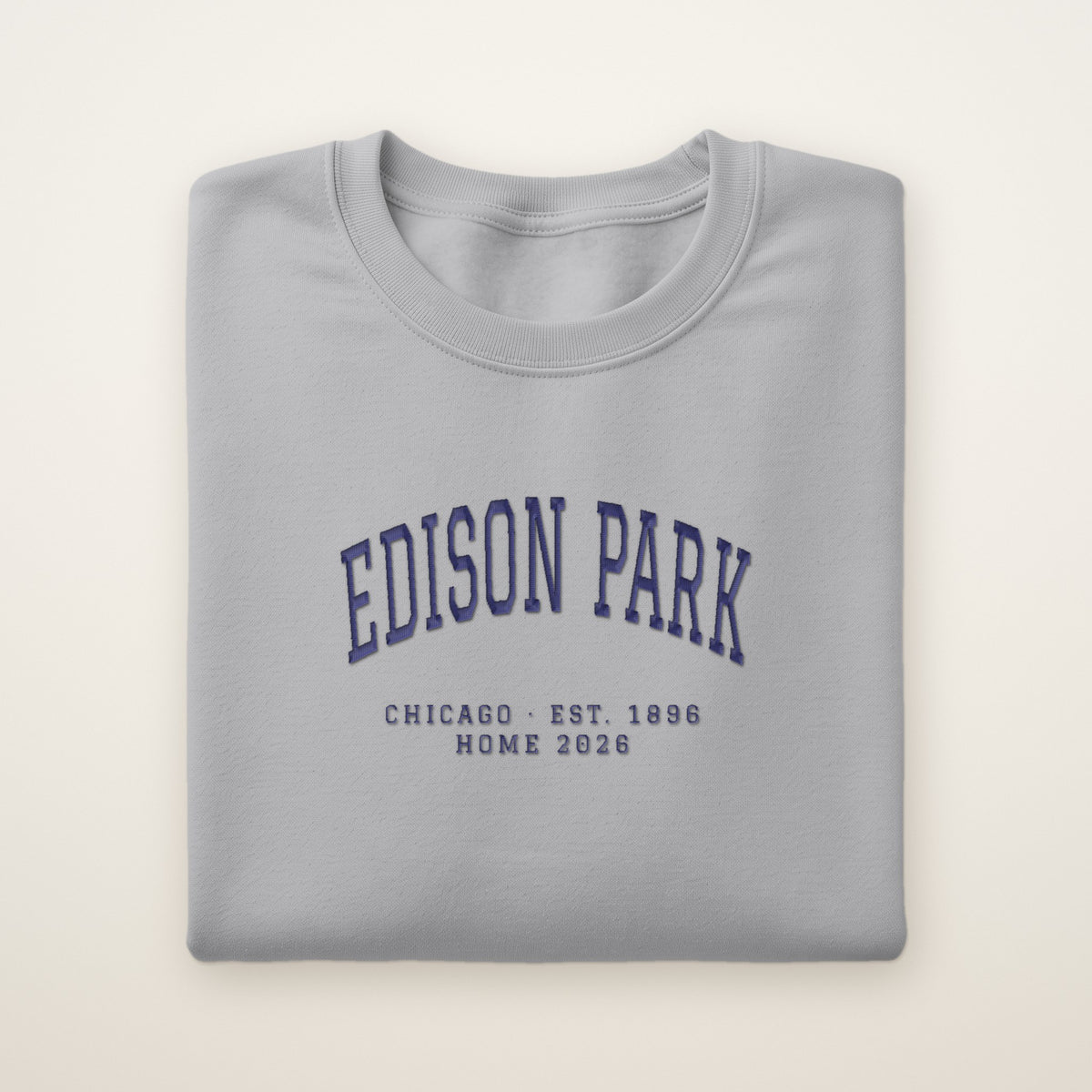 Edison Park Chicago Home 2026 Embroidered Crewneck — Navy Thread on Sport Grey