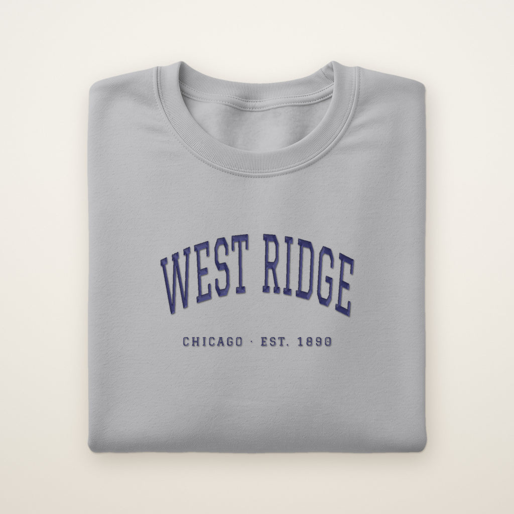 West Ridge Chicago Embroidered Crewneck — Navy Thread on Sport Grey