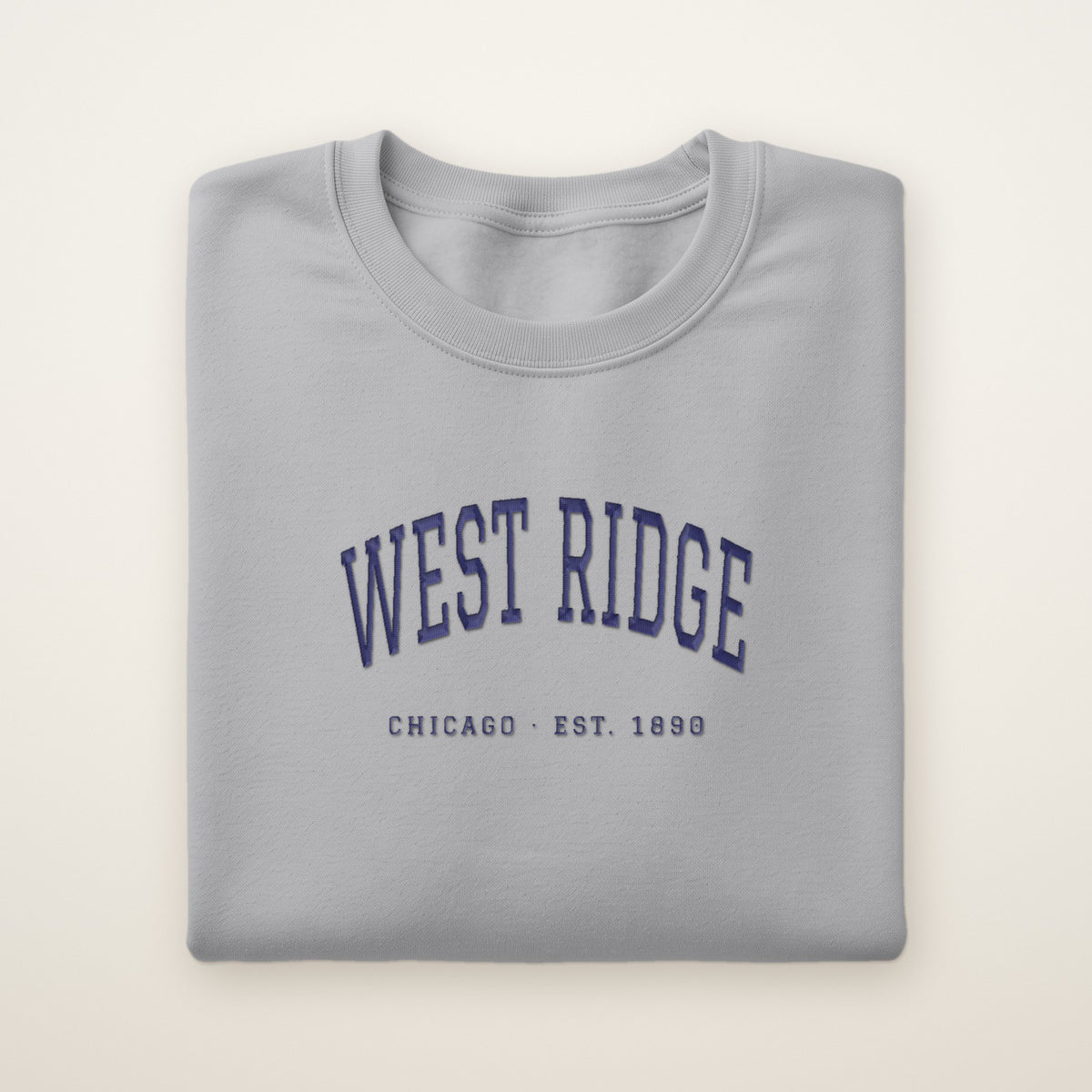 West Ridge Chicago Embroidered Crewneck — Navy Thread on Sport Grey