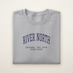 River North Chicago Home 2026 Embroidered Crewneck — Navy Thread on Sport Grey