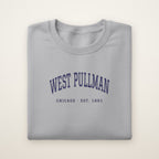 West Pullman Chicago Embroidered Crewneck — Navy Thread on Sport Grey