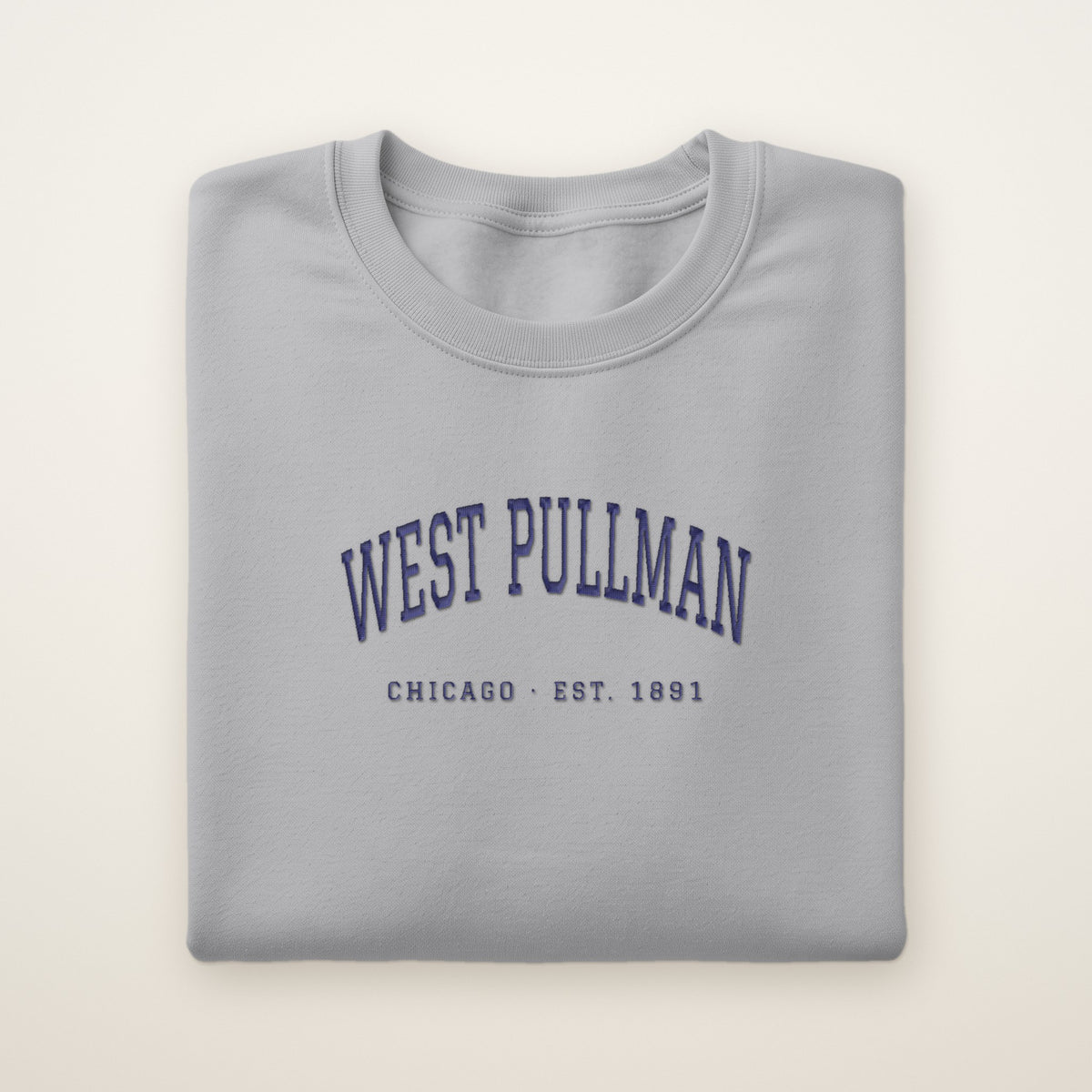 West Pullman Chicago Embroidered Crewneck — Navy Thread on Sport Grey