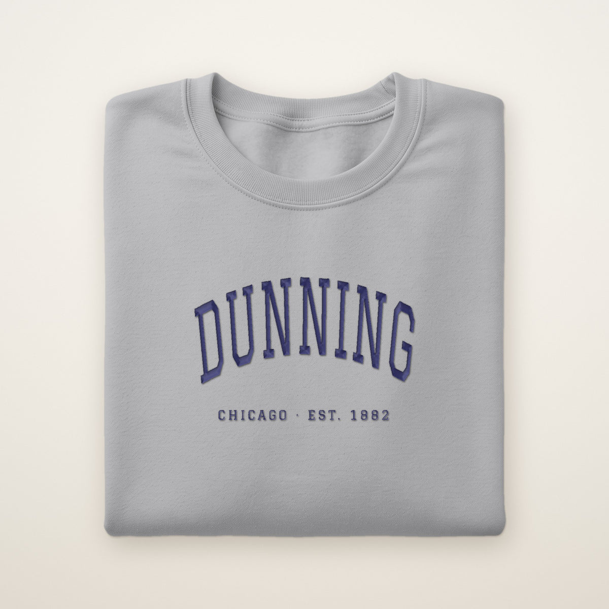 Dunning Chicago Embroidered Crewneck — Navy Thread on Sport Grey