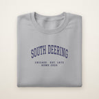 South Deering Chicago Home 2026 Embroidered Crewneck — Navy Thread on Sport Grey